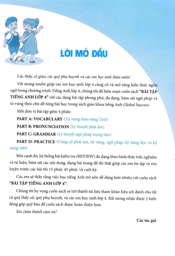 BÀI TẬP TIẾNG ANH LỚP 4 (Biên soạn theo SGK Tiếng Anh Global Success)